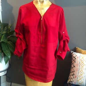Calvin Klein Zippered LS Top - Size M - Red.